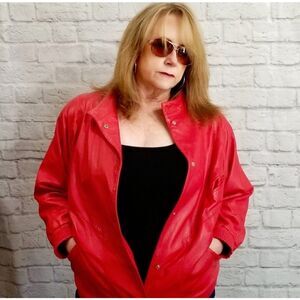 1980s Red Vinyl Bomber Jacket by British Peter So Tailor at Regent